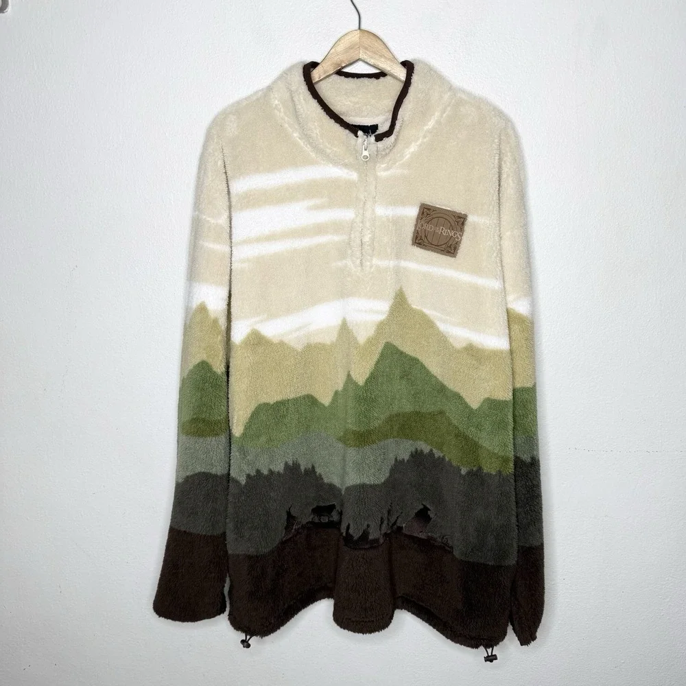 New Boxlunch Lord Of The Rings Scenic Sherpa 1/4 Zip Mountains Men's 2X